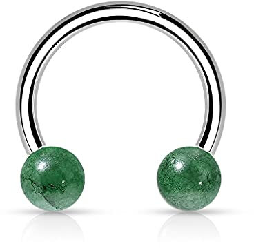 beyoutifulthings Hufeisen-Piercing Halb-Edelstein Universal-Piercing Brust Nippel Nase Septum Ohr Daith Helix Cartilage Silber Grün 1,2-mm 10-mm