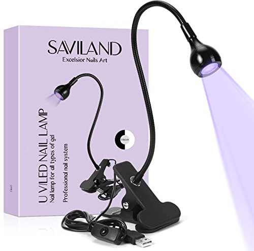 Saviland UV Lampe für Gelnägel – Schwarze Flexibles Design Mini UV Lampe für Nägel mit Sicherungsclip, drehbarer Nageltrockner, Nail Art UV Led Nagellampe (3W) zum Aushärten von Gel Nagellack Nagelgel
