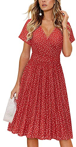 VOTEPRETTY Women's Short Sleeve V Neck Wrap Summer Dress Casual Floral Beach Sundress with Pockets(Floral13,M)