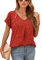 Yommay Damen Bluse Sommer Elegant V-Ausschnitt Tunika Shirt Oberteil Flowy Kurze Ärmel Chiffon Tops,Flower Weinrot,XL