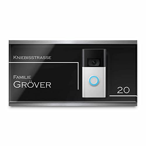 Stilvolles Namensschild für Ring Doorbell - aus Edelstahl und Acrylglas - Kompatibel mit allen Video Doorbells und Funk Klingel Modellen - individuell personalisiert - einfach montiert