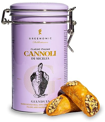 Greenomic - Cannoli-Siciliani - 200g - ideal als Geschenk - gefüllt mit zarter Nougat-Cremefüllung - einzeln verpackt in charmanter Geschenkdose - italienisch-sizilianisches-Gebäck