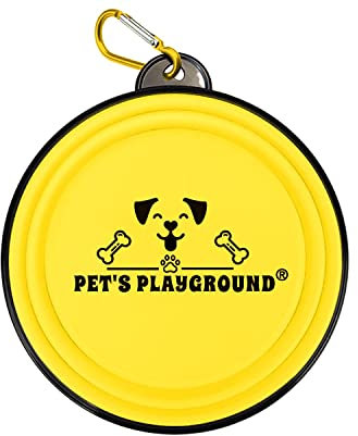 Pet's Playground | Collapsible & Portable Dog & Cat Bowl | Raised Food Bowl | 1 Litre | Yellow
