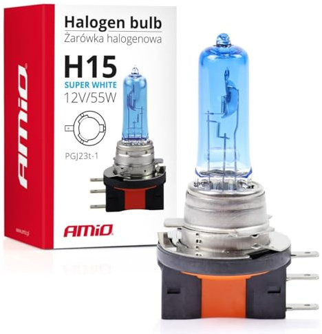 AMiO H15 Glühlampe Fernscheinwerfer 55W 5500K PGJ23t-1 Fernlicht Halogen Birne 01492 Kompatibel mit VW Golf VII Schrägheck 5G1, BQ1, BE1, BE2 GOLF VI 5K1 TIGUAN 5N Golf VII Variant BA5, BV5