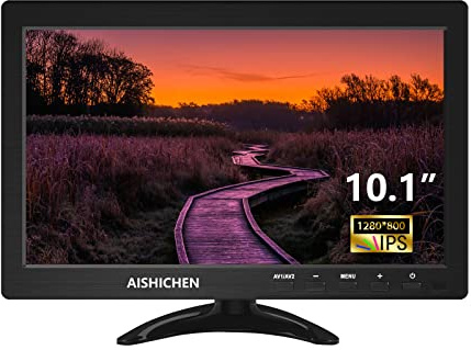 Monitor pequeño de 10.1 pulgadas, monitor Raspberry Pi, altavoces integrados, mini monitor 1280 x 800, monitor HDMI 60 Hz, 3 ms, pantalla IPS con control remoto, entrada HDMI VGA AV BNC (10.1 pulgadas