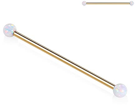 AROWRO Gold Industrial Bar Piercing Ohrringe 14G Knorpel Ohrring Lila Opal Barbell G23 Titanium Schmuck 1 1/2 Zoll 38mm Körperschmuck für Frauen Männer