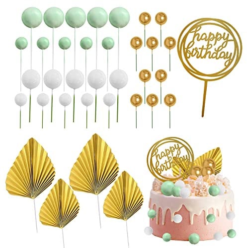 35 Pcs Cake Fan Inserts, DIY New Year Cake, Birthday Cake Inserts, Leaf Fan Inserts, Cake Decorations, Palm Leaf Cake Inserts, Cake Toppers