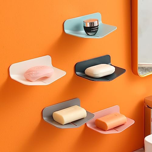 Soap Holder Shower Wall Mounted for Bathroom, Self-draining Soap Dish for Shower, Plastic Sponge Holder for Kitchen. (Light Blue, 2)