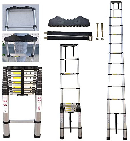 Hooha 5,1M Aluminium Teleskopleiter mit Anti-rutsch Gummipuffer Telescoping Ladder Ausziehleiter Belastung 150kg Max. Mit EN131 Zertifikat