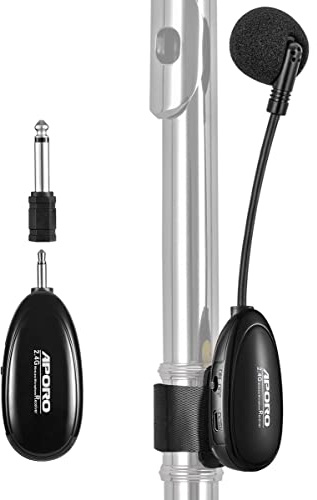 JCWY 2.4G Wireless Flötenmikrofon Tie on Musikinstrumente Mikrofon, Wireless Receiver und Transmitter, für Flöte und mehr
