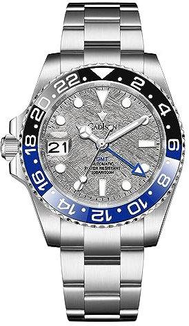 CADISEN Herren Automatikuhr Mechanische Uhr GMT Edelstahlband Wasserdicht Casual Uhren für Männer, 8217 Grau, Japanisch