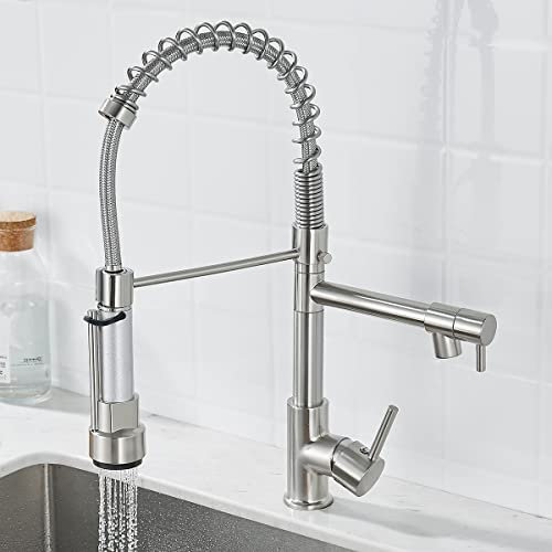 EGTink Wasserhahn Küche Küchenarmatur mit Brause 360° Schwenkbar Mischbatterie Spiralfeder Armatur Spültischarmatur Spiralfederarmatur, Gebürsteter Nickel