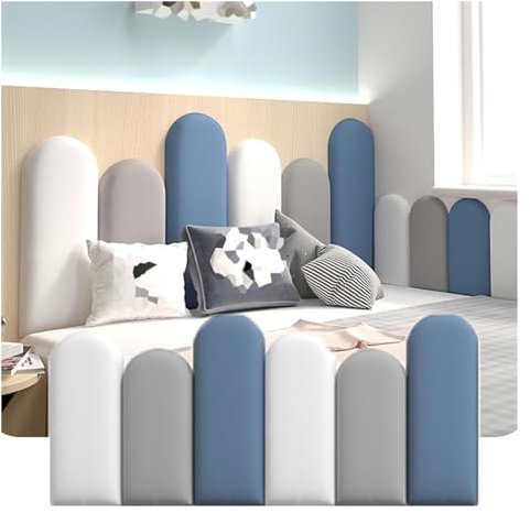 Anticolisión 3D Acolchado De Pared Para Niños, Hogar Impermeable Niño Autoadhesivo Pegatinas De Pared, Hogar Decoración De Fondo Insonorizar Bolsa Suave Paneles De Pared ( Color : White+grey+blue , Si