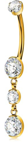 OUFER Body Piercing Internally Titanium 10mm Bauchnabelpiercig Gold Dangle 14G Belly Piercing Nabelpiercing Clear CZ Nave Bars Piercing Jewellery