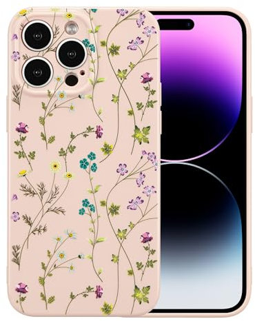 RALEAVO Flower Case for iPhone 15 Pro (6.1), Girls Floral Silicone Shockproof Case Cover with Cute Patterns Protective Case for iPhone 15 Pro-Pink