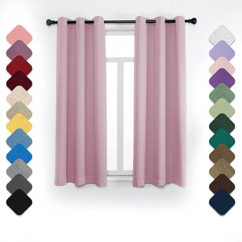 Rideau Occultant Lot de 1 à Oeillets, Rideau Isolant Thermique Froid, 180x240cm (LxH) Rideau Douche, Rideau Opaque, Rideaux Anti Bruit, Rideau Chambre, pour Chambre Salon Balcon Rose-2
