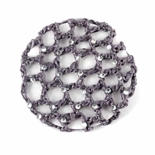 SHTGOI 2 Stück Haarnetz Dutt mit Strass Bun Frisurenhilfe Stoff Knotennetz Glitzer Kristall Haarnetze Frisuren Elastisch Bun Net für Mädchen Frauen Ballett Gymnastik Eiskunstlauf Tanz Grau