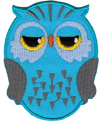 Eule Blau Aufnäher zum aufbügeln oder aufnähen Bügelbild Aufbügler für Kleidung gestickter Bügelpatch Applikation Nachteule Owl Patch Größe 5,1 x 6,6 cm