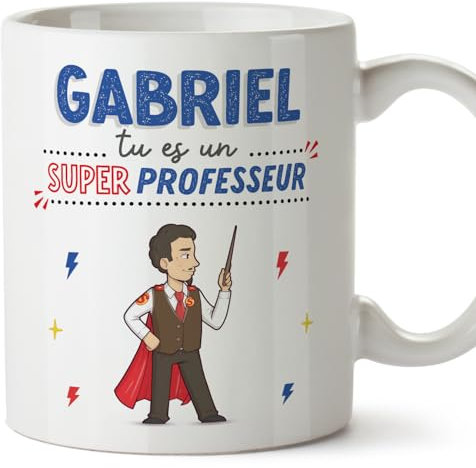 MUGFFINS Tazas Personalizadas para PROFESOR hombre - En Francés - Tu es Super! - 11 oz / 330 ml - Regalo Personalizable original y divertido
