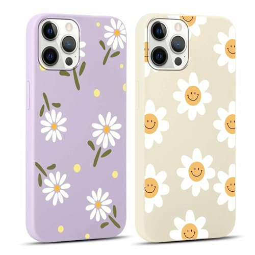 Yoedge 2 Stück HandyHülle für iPhone 12 Pro Max Hülle 6,7, Mädchen Schutzhülle Blumen Muster Aesthetic Design,Frauen Geschenk Weich TPU Silikon Stoßfest Cover Case für iPhone 12 Pro Max, Lila Blume