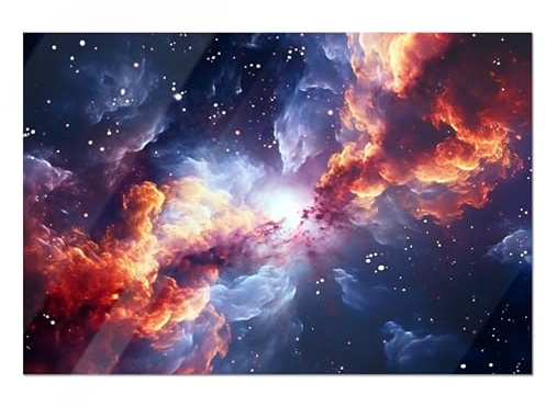 GRAZDesign Glasbild Universum blau - Wandbild aus Echtglas für Wohnzimmer, Küche, Jugendzimmer - Weltall Bilder auf Glas - 100x50cm
