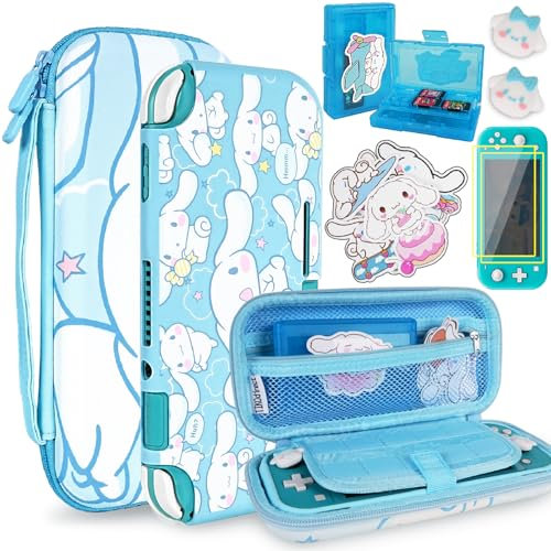 TIKOdirect Tragetasche für Switch Lite, ziemlich stoßfest, tragbare Reisetasche mit weicher Hülle, Displayschutzfolie und niedlichen Daumengriffkappen, Blau