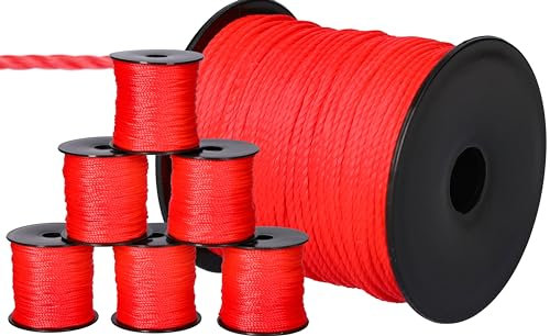 ToolSpace 6X Maurerschnur Bauschnur - 100m x 1.6mm - Rot - Polypropylen-Seide - Richtschnur - Lotschnur - Stärke Pflasterschnur - langlebig & reißfest - Maurerschnur für Wasserwaage