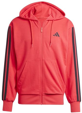 adidas Men's Essential Three Stripes French Terry Fullzip Hoodie, Pure Ruby/Black, XL