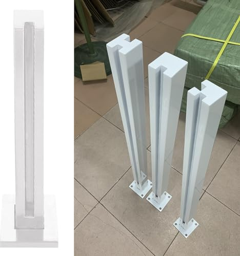 Zaunsäulen Glasgeländer Weißer Quadratischer Geländerpfosten aus Glas 50 - 130 cm, Edelstahl 304 Glasbalustraden-Geländerklammer, Hochleistungsglasplattenpfosten, Zaun-Handlauf-Set ( Color : White-End