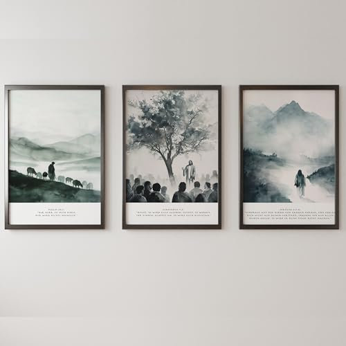 MJ-GRAPHICS® | Jesus & Bible Poster Set für Kirche & Wohnzimmer - Religiöse Kunst - Jesus-Poster, Bible-Zitate, Glaubenssätze - A4 Galerie Qualität 300g Posterpapier - Kunstdruck ohne Rahmen