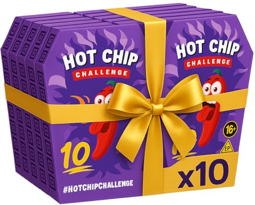 HOT-CHIP Challenge 10 x 2,5 g – Extrem Scharfer Chip mit Carolina Reaper – Mutprobe & Geschenk für Chili Fans – Inkl. Handschuh, Tattoo & Zertifikat – Vegan, Glutenfrei