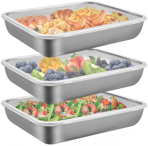 PBUSPU 3 Piezas apers Para Comida Hermetico, Recipiente de Almacenamiento de Carne, Juegos de Recipientes Caja de con Tapa Adecuado Porcionado de Alimentos, Acampada al Aire Libre y Barbacoa