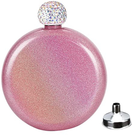 Ladies Liquor Flask Women Hip Flask Stainless Steel Ladies Mini Whiskey Flask Glitter Wine Bottle 5oz Pink