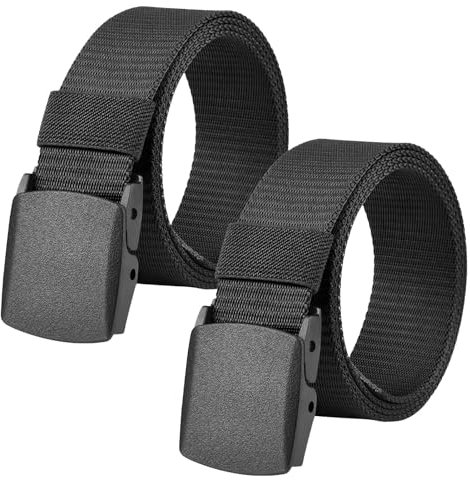 2 Pezzi Cinture Nylon 150cm, Cintura Regolabile da lavoro con plastica Fibbia, Tessuto Cintura Militare, Cintura Tattica in Tela Uomo per Rapido Passaggio Attraverso la Sicurezza Aeroportuale