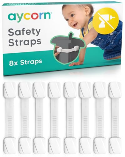 Aycorn Kindersicherung Schrank, Schubladen, Toilette - 8 Pack Sicherheitsgurte - Schrankschloss & Türsicherung ohne Bohren und Schrauben - Baby Zubehör, extra robust