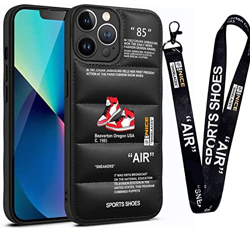 for iPhone 16 Pro Case，Cool Sports Shoes Brand Phone Puffer Case Puffy Cove, Cool Red Sneakers ins White or Black Label Pattern Soft Cover-Ultra Thin Soft Silicone Shockproof Cover for 16 pro