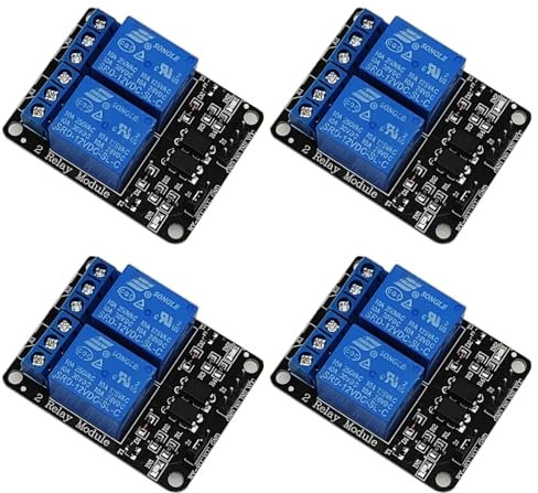 GTIWUNG 4 Piezas Módulo de Relé de 2 Canal 12V con Aislamiento Optoacoplador, 2 Canales Relay Acoplador Óptico Adecuado, 12V 2 Channel Relay Module, Negro
