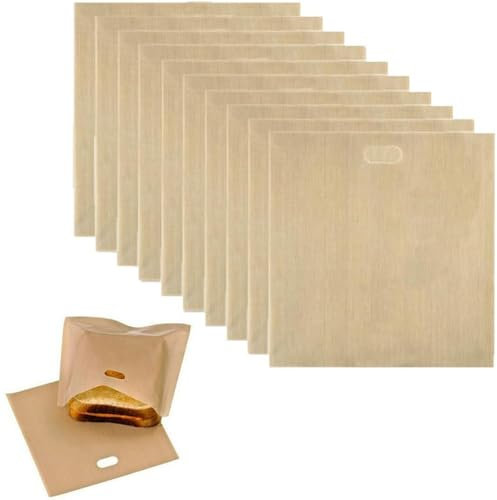 10 Pcs Sacs à Grille-pain 16 x 16,5 cm Sacs à Sandwich Antiadhésifs Réutilisables Sacs à Toastie Lavables Sacs à Friandises Grillées Savoureuses Sans Dégâts Faciles à Ouvrir pour Pain Grillé Sandwich