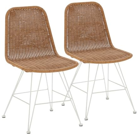 HOMN LIVING Pack 2 sillas de Comedor o Exterior Beth Blanco, ratán sintético, 44 cm (Ancho) 58 cm (Profundo) 85 cm (Alto)