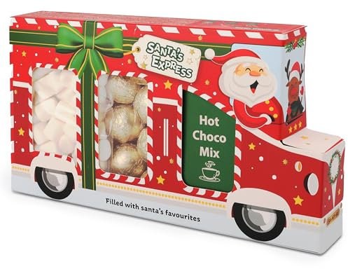 Becky´s Santa´s Express - Süßer Weihnachts-Truck mit Trinkschokolade, Marshmallows & goldenen Schoko-Pralinen 125g - Weihnachtsmann-Edition - Für einen gemütlichen Winterabend in der Weihnachtszeit