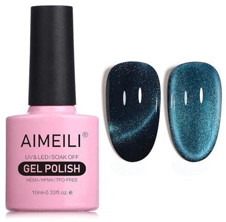 AIMEILI Magnetic Gel Nail Polish Cat Magnet Eye Gel Polish, UV LED Soak Off Glitter Gel Nail Varnish Nail Art Manicure Pedicure, Long Lasting & Easy to Apply - 10ml 763