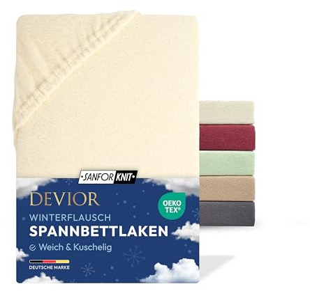 Devior Winterflausch Fleece Spannbettlaken, Natur, 180x200–200x220 – Für Boxspringbett – Weich, wärmend & pflegeleicht aus 80% Baumwolle – Winterbettlaken mit Gummizug