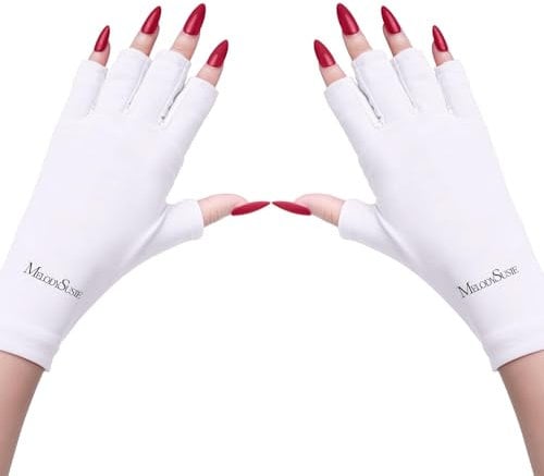 MelodySusie UV Gloves for Gel Nail Lamp, Professional UPF50+ UV Protection Gloves for Manicures, Nail Art Skin Care Fingerless Anti UV Glove Protect Hands from UV Harm (White)