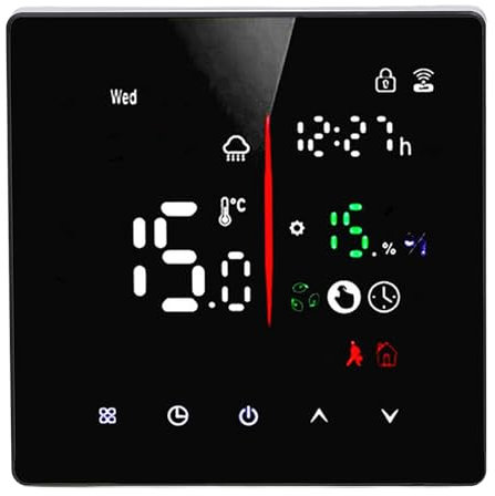 Thermostat Intelligent pour la Maison, Thermostat Numérique Programmable Wi-FI pour Pompe à Chaleur, Thermostat Numérique Wi-FI APP Contrôle Synchronisation écran Tactile