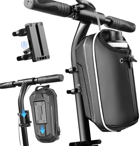 E Scooter Tasche für Roller, E Roller Tasche mit Wasserflaschenhalter, Lenkertasche für Elektroroller Vordertasche mit Tragegriff & Schnellspanner Gestell,Rollertasche Front Tube Bag E Scooter Zubehör