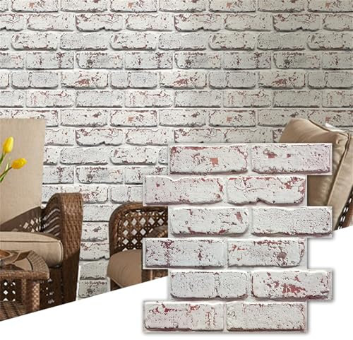 Commomy 3D Wandpaneele Selbstklebend, 10 Stück, 30 × 30 cm, Wandverkleidung Selbstklebend 3D Tapete Steinoptik Backstein PVC Wandpaneele Brick Wall panel