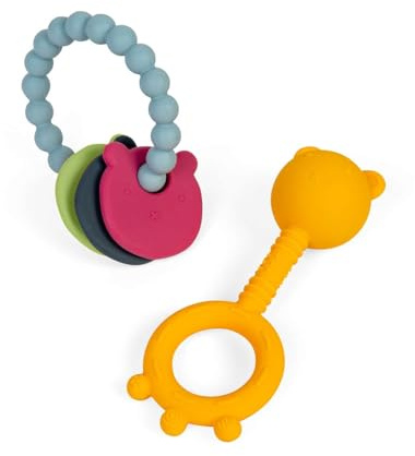 Bigjigs Toys Bären-Beißring-Set - 2-teiliges Beißspielzeug & Rassel für Babys, aus 100% Silikon, umweltfreundliche Geschenke für Neugeborene, ab 0 Monaten geeignet