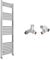 Chrome Bathroom Straight Heated Towel Rail Radiator 400 x 1400 & Dual Fuel Manual Corner Valves
