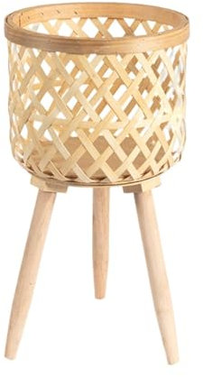 Cesta de mimbre para interior y exterior con patas extraíbles, cubierta tejida para todas las condiciones meteorológicas, macetero para plantas, soporte para plantas, rectangular, grande (B, talla