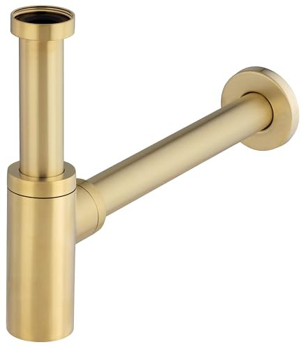 Siphon de lavabo universel en laiton brossé ecrou tournant a visser 33x42 (1'1/4) - Pour evacuation diamètre 32 mm - Installation facile - Design elegant NOYON & THIEBAULT